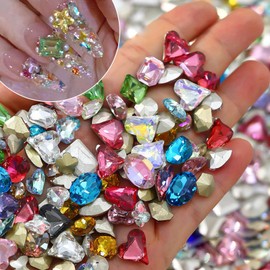 BQZQPAMZ 50pcs Colorful Shining Nail Charms Bedazzling Gems 3D Pointed Bottom Nail Art Crystals Multi-Shape Nail Diamonds for Women Nails Decoration DIY Crafts