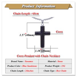 Xusamss Fashion Natural Stone Cross Pendant Necklace,24inches Box Chain