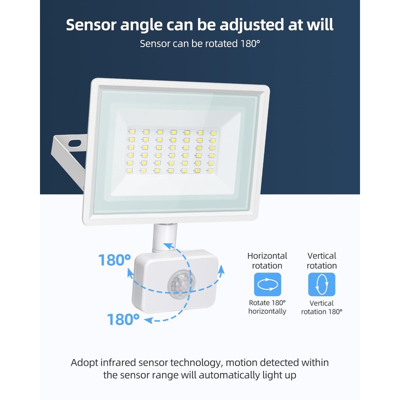 Aigostar 30W Security Lights Outdoor Motion Sensor, 2510 Lumen PIR