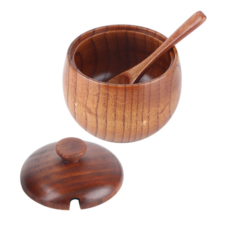 1Pc Solid Wood Spice Jar Seasoning Pot Sugar Bowl with