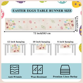 Easter Table Runner, Bunny Rabbit Colorful Eggs Flower Easter Table Runner, Easter Linen Table Runner Cover for Easter Spring Holiday Party Kitchen Dining Table Decorations Home Decor, 13x72 Inch