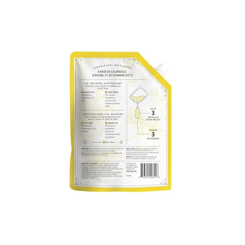 J.R. Watkins Liquid Hand Soap Lemon 34 oz Refill, Pack
