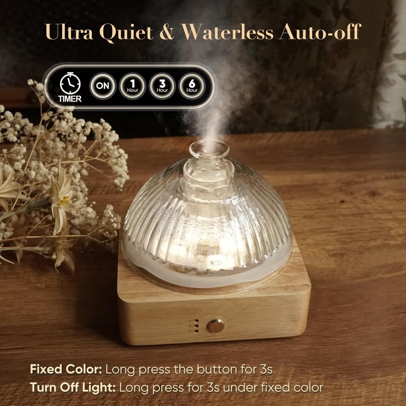 Glass Dome Essential Oil Diffuser with Glass Reservoir & Wood
