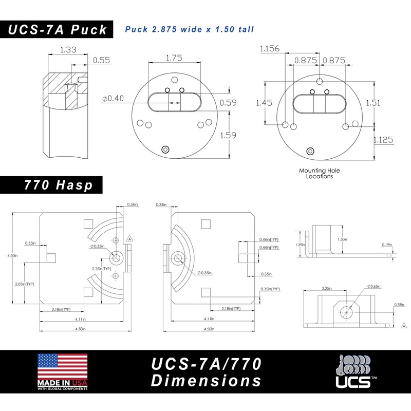 PACLOCK's UCS-7A/770 Hasp and Puck Kit, High Performance 6-Pin Cylinder,