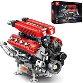Reobrix V8 Engine Model Building Kit for Adults, V8 Engine Model that Runs, Physical Science Experiment Kit for Adults, Collectible Car Engine Engineering Building Block,STEM Gifts for Car Lovers 14+