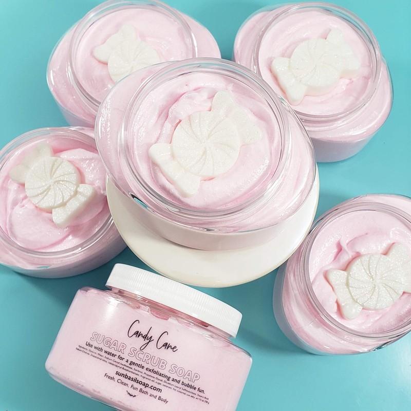 Candy Cane Peppermint Whipped Sugar Scrub Soap. Christmas stocking stuffers.