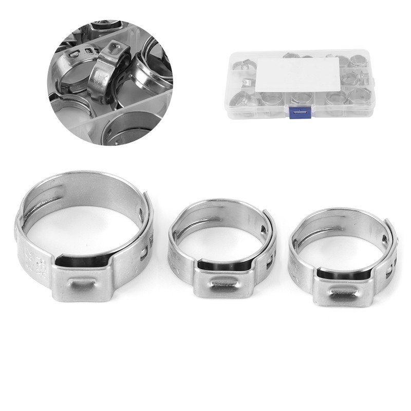 42pcs Stainless Steel Cinch Clamps Rings Single Ear 1/2in 3/4in