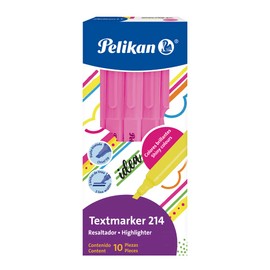 Pelikan 214 Marcatextos Pastel Caja de Cartón con 10 Piezas Color Rosa Redondos con Punta Biselada para 2 Anchos de Línea