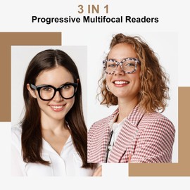 OuShiun 2 Pack Progressive Multifocal Reading Glasses for Women, Stylish No Line Multifocus Readers(C1+1.0)