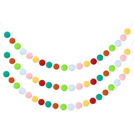 uxcell 3pcs Pom Pom Garland 6.6 ft 30 Balls Colorful Felt Ball Garland for Wall Christmas Tree Decor Birthday Banner Easter Party Decorations, Rainbow Colours