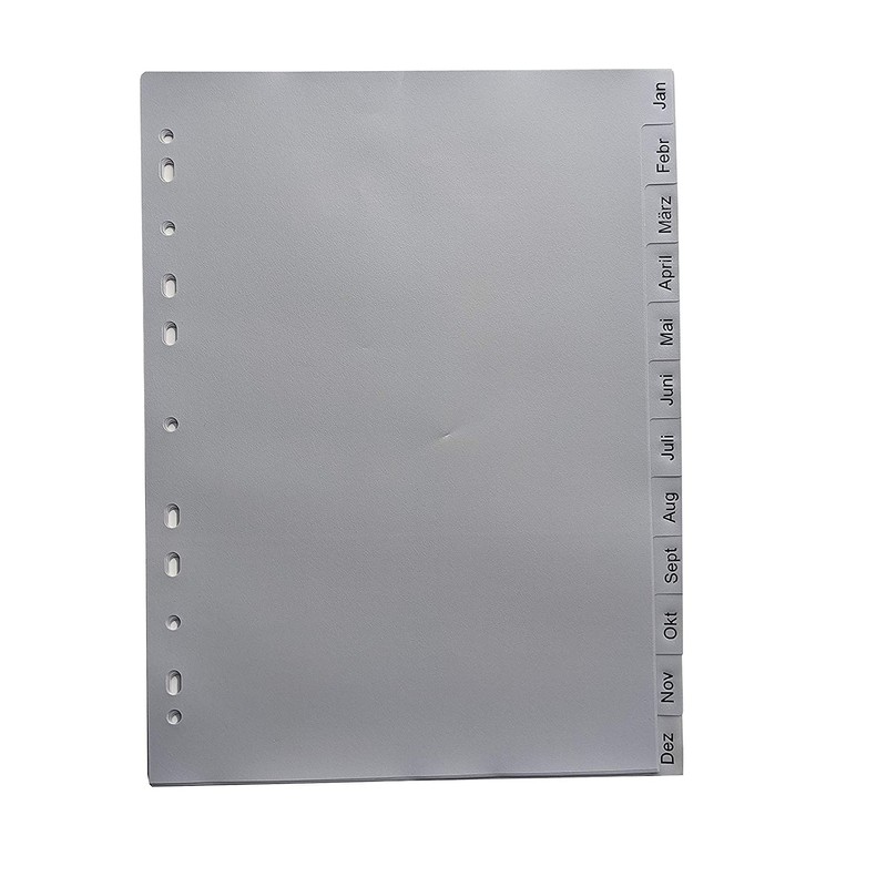5 x A4 Index Jan-Dec 12 Pieces Universal Perforated Polypropylene
