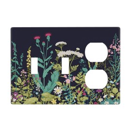 Country Vintage Wild Flower Floral 3 Gang 2 Toggle 1 Duplex Combination Light Switch Plate Decorative Triple Toggle Wall Plate Cover Electrical Faceplate Switch Face Plate