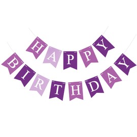 Eaezerav Purple Happy Birthday Banner Signs, Bunting Garland Decorations for Women Girls, Nursery Hanging Wall Decors for Party Supplies