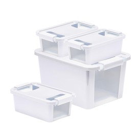 Curver Set of 4 VersaBox Plastic Organization and Storage Box with Secure Latching Lid, White