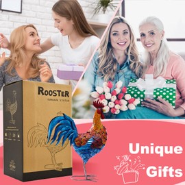 Tiejiajiang Metal Rooster Statue - Outdoor Garden Porch Patio Farm Backyard Decor - 21 Inch Metal Home Furnishing Artwork - Unique Gifts for Mom Women