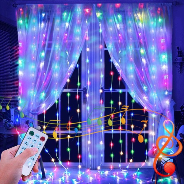 ANNA TOSANI Luces de Cortina LED, Multicolor Cortinas de Luces Navidad Decoración 300 LED USB Luces de Hada 3x3m 8 Luz Modos Y 4 Modos de Control por Música Perfecto Para Fiestas Ventanas,Balcón