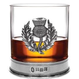English Pewter Company 11oz Old Fashioned Whisky Rocks Glass With Stylish Scottish Pewter Thistle and Base [SG705]