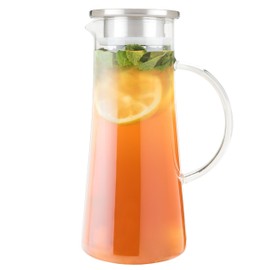 Pinky Up Charlie Iced Tea Glass Carafe with Lid and Filter, Pitcher for Cold Coffee, Lemonade, Fruit Juices, Sparkling Water, Soda, 1.5 Liter Capacity