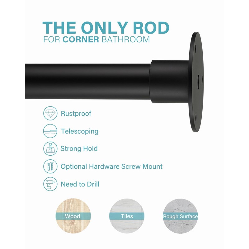 Crkmire Corner Shower Curtain Rod, [24"-37"] x [24"-37"] L Shaped