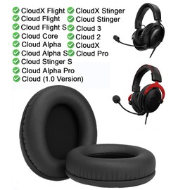 Replacement EarPads Compatible with Hyper-X Cloud 1/2/3/Pro/Core/Alpha/Alpha S/Flight/Stinger/Mix/CloudX Headsets – Soft Protein Leather Earpads + 4pcs Bonus Mic Foam Covers （Black）