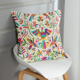 Sanwarm Throw Pillow Covers Home Decor Set of 4 Pillow Cases Decorative 20 x 20 Inches Cushion Couch Sofa Pillowcases Mexican Colorful Ethnic Birds Flowers