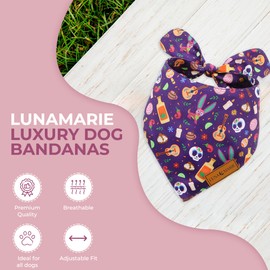 LunaMarie - Luxury Pet Birthday Bandanas -Premium & Silky Poly Fabric | 100% Handmade | Custom Shape Dual Layered (Day of The Dead, Large)