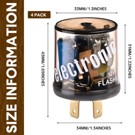 Reginary 2 Pcs 12V 2 Pin Electronic LED Flasher Relay LED Turn Signal Light Two Prong Round Heavy Duty 20 Amps Compatible Automobile Motorcycle Bike Fix Turn Signal Incandescent Bulbs Fast Flash