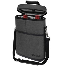 OPUX 2 Bottle Wine Carrier Tote, Insulated Wine Cooler Bag, Leakproof Travel Wine Tote for Picnic Travel BYOB, Padded Portable Wine Bottle Carrier, Gift for Wine Lover Women, Charcoal Grey