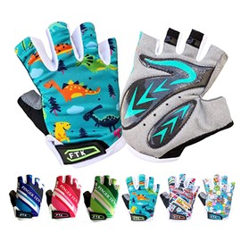 LOVMEAD Cycling Gloves Kids Fingerless for Boys Girls Age 4-12, MTB Gloves Pair Girls Boys Outdoor Sports Road Bike Bicycle Half Finger Gloves Spring Summer (Cyan, L)