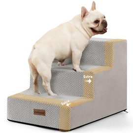 Dog Stairs for Small Dogs & Cats, 3-Step Extra Wide Non-Slip Pet Steps for Couch Sofa and Chair, Light Grey, 15.7" H