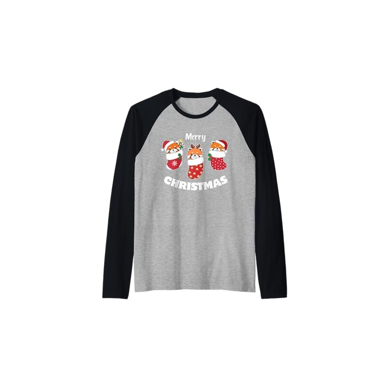 Cute Red Pandas In Christmas Stockings For Christmas Red Raglan