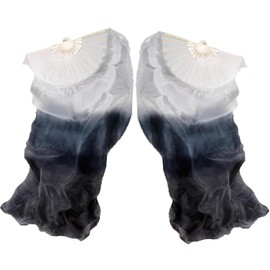 Hayaww 1 Pair of Fan Veils Belly Dance Long Compartments Belly Dance Fans Veil Bamboo Fan Veil Belly Dance Veil Long Bamboo Fan for Dancing, 1.8 m, for Performances, Rehearsals, Gradient black