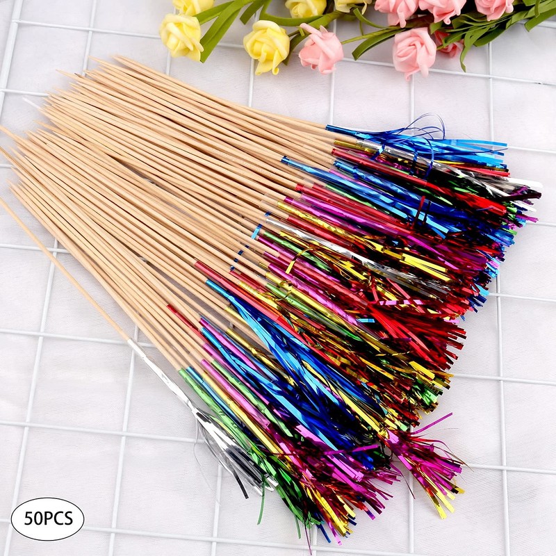 50Pcs Palm Tree Picks, 6 Colours Fireworks Cocktail Sticks Foil