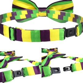 Needzo Mardi Gras Bow Tie, Purple, Green, and Gold Tone Stipes with Adjustable Neck Piece, Party Accessories, One Size (2, Stripes, One Size)