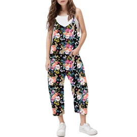 RAISEVERN Girls Easter Romper Casual Jumpsuits Spaghetti Strap Loose Overalls Outfits Long Pants Clothes With Pockets Size 10-12