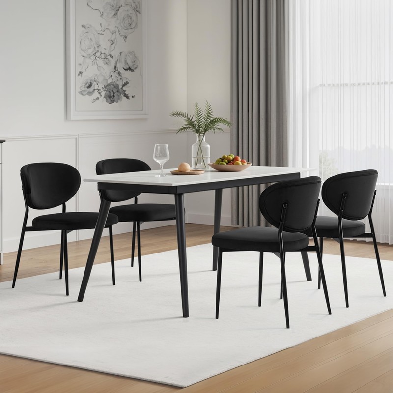 STOOLINK Black Dining Chairs Set of 2 Velvet Upholstered Dining