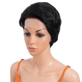 8 Inch Short Lace Front Wigs Human Hair 13X1 Short Wig 150% Density Human Hair Wigs Blonde Short Wigs for Black Women Human Hair 1B#
