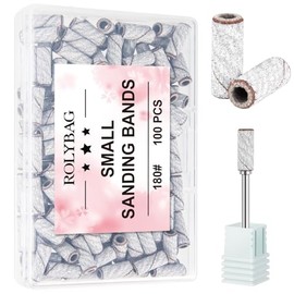 100 piezas de bandas de lijado pequeñas para brocas de taladro de uñas, grano fino 180, bandas de lijado de lima de uñas con broca de mandril de 3.1mm