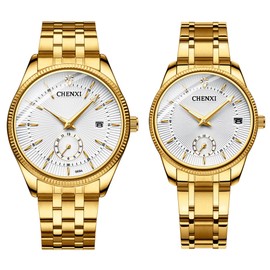 JewelryWe Men's Women's Watch with Rhinestone Roman Numerals Dial Metal Strap Quartz Analogue Watch Mother's Day Gold Silver, 2 - White - Pair of Watches, Bracelet