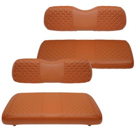 XUANYUDG0769 Golf Cart Front and Rear Seat Covers for EZGO TXT 1994-2013 and B-Shaped Aftermarket Rear Seat, Vinyl Leather/Adjustable Straps and Retractable Buckle/No Stapler Required, 4PCS, Brown