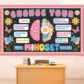 Growth Mindset Bulletin Board Classroom Decoration Boho Hippie Change Your Mindset Bulletin Board Set Pastel Daisy Brain Butterfly Cutouts Positive Sayings Posters Decor for Back to School Teacher
