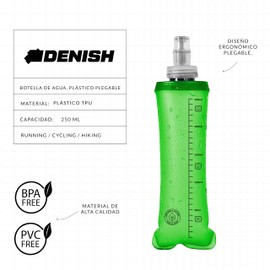 2 Botellas de agua, soft flask, bolsa de agua de plástico plegable ideal para correr ciclismo triatlón senderismo. Soft water bottle for running cycling triathlon hiking. (Verde claro - 250ml)