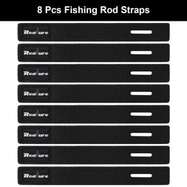 Realure Pack of 8 Black Fishing Rod Velcro Straps Adjustable Neoprene Ties Straps Elastic Fishing Rod Belt Ties for Fixed Fishing Rods Gear Strap Spinning Rod Sea Rod Feeder Rod