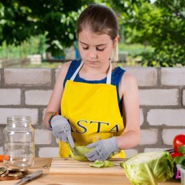 HPHST Cut-resistant gloves for children, work gloves in honeycomb design, A5 cut-resistant gloves, gardening gloves for 9-15 year olds, children, 1 pair, grey (XS, grey)