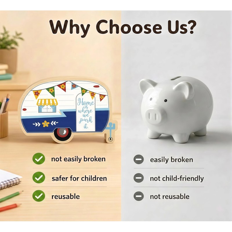 Unique RV Piggy Bank for Kids, Boys and Girls, Wooden