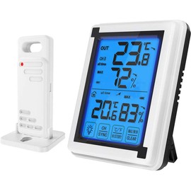 Number-one Indoor Outdoor Thermometer Humidity Monitor, Wireless Digital Hygrometer Humidity Temperature Sensor Large Touchscreen Backlight, Humidity Gauge Meter Cold Resistant Weatherproof
