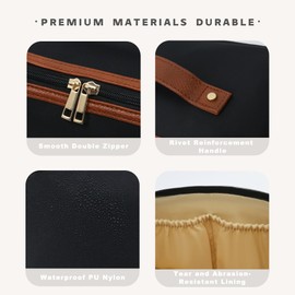 JINYIBAGS Travel Makeup Bag – Large Cosmetic Organizer with Waterproof Nylon, Smooth Double Zipper & Tear-Resistant Lining, Toiletry Pouch for Women (Black)