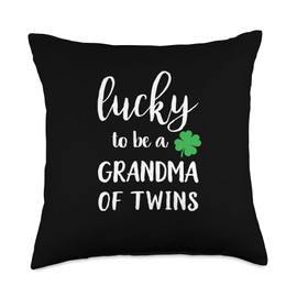 Lucky Grandma of Twins Cute Irish Shamrock St Patricks Day Throw Pillow