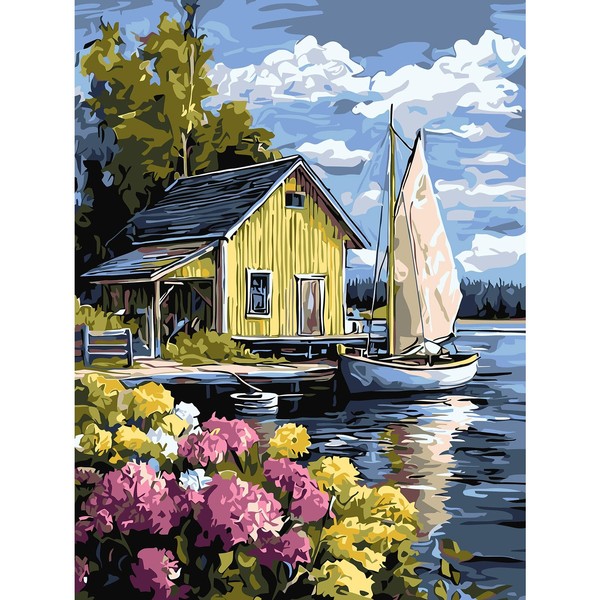 EMIEAUFG Creative Paint by Number Kit for Adults,Lakeside Lodge DIY