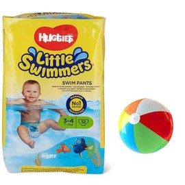 Small Swim Diapers Disposable Swim Pants, (15lb-34lb.), 12-Count + Beach Ball